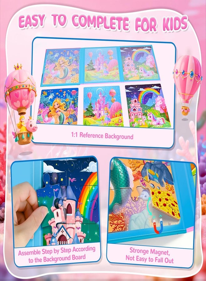 JUANCHI 3x20 Pieces Puzzles for Kids Ages 4-6, Magnetic Puzzles for Kids Ages 3-5, Mermaid/Princess/Unicorn 3 in 1, Car Airplane Road Trip Activities Toys for 3 4 5 6 + Girls - Image 4